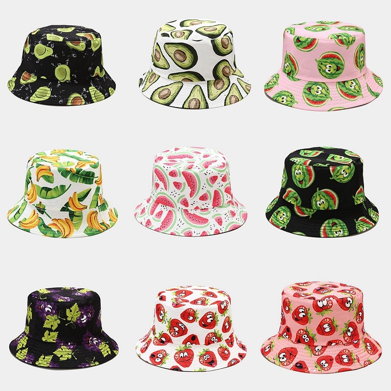 Vegetables Fruits Print Bucket Hats