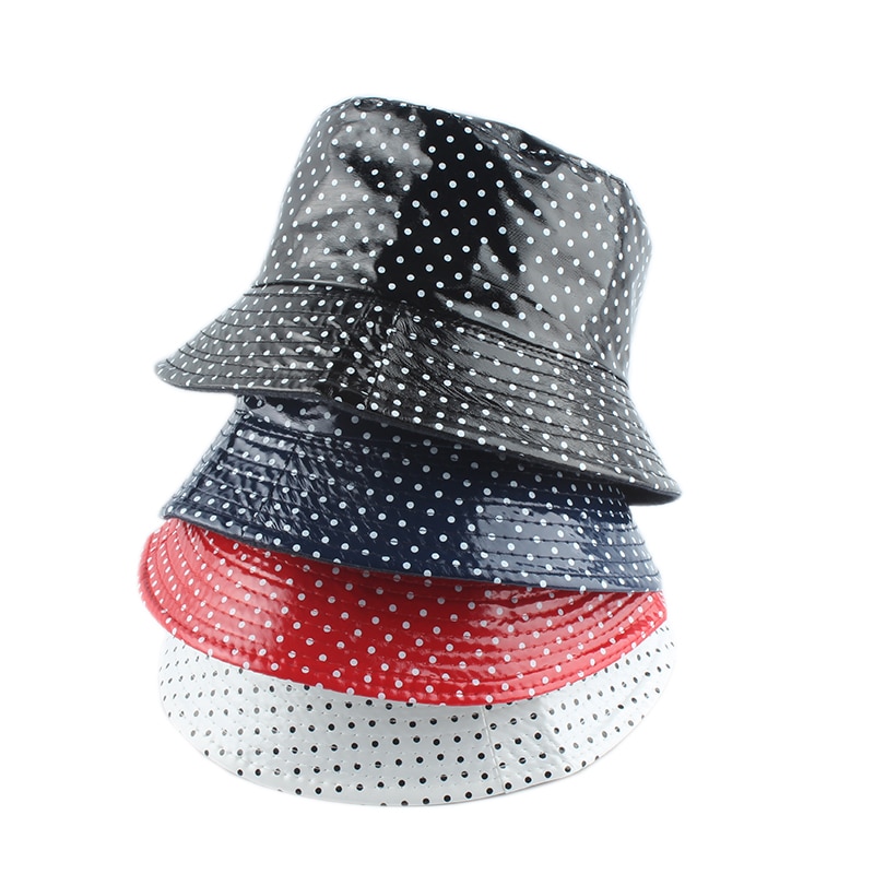 Leather Dot Print Two side Reversible Bucket Hat