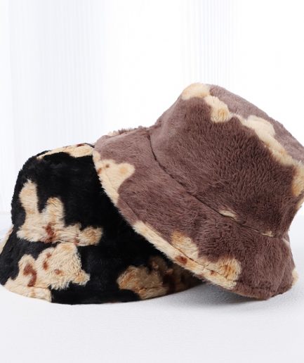 Cute Bear Print Plush Bucket Hats