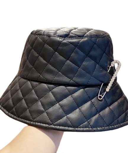 Diamond Pattern Faux Leather Bucket Hat
