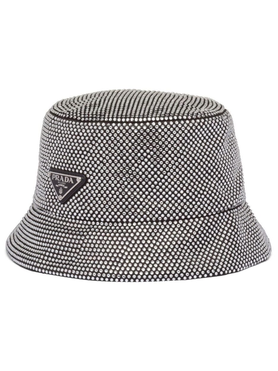 Prada Crystal Embellished Satin Bucket Hat