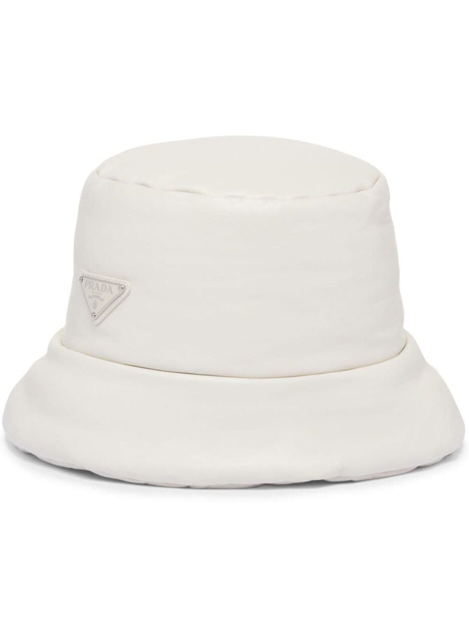 Prada Enamelled Logo Nappa Leather Bucket Hat
