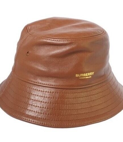 Burberry Brown Leather Logo Bucket Hat